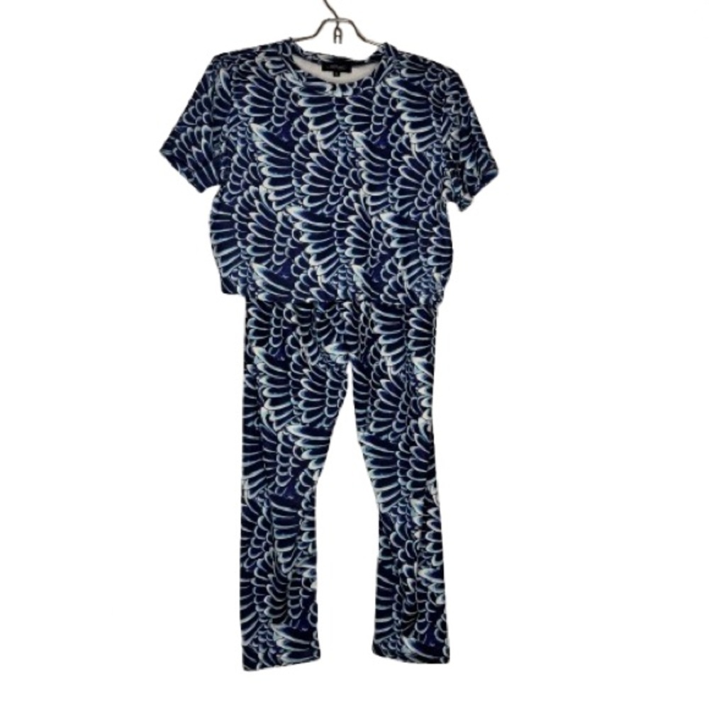 Ed Hardy Exercise Lounge Blue White Patterned Two-Piece Set XL nwt